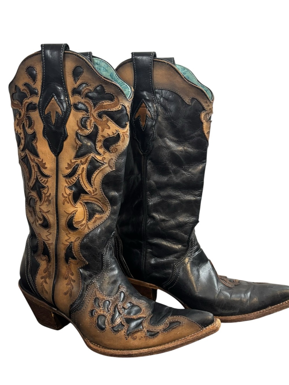 Corral Vintage Boots Pull On Mid Calf Western Leather Snip Toe Women’s Sz 8.5